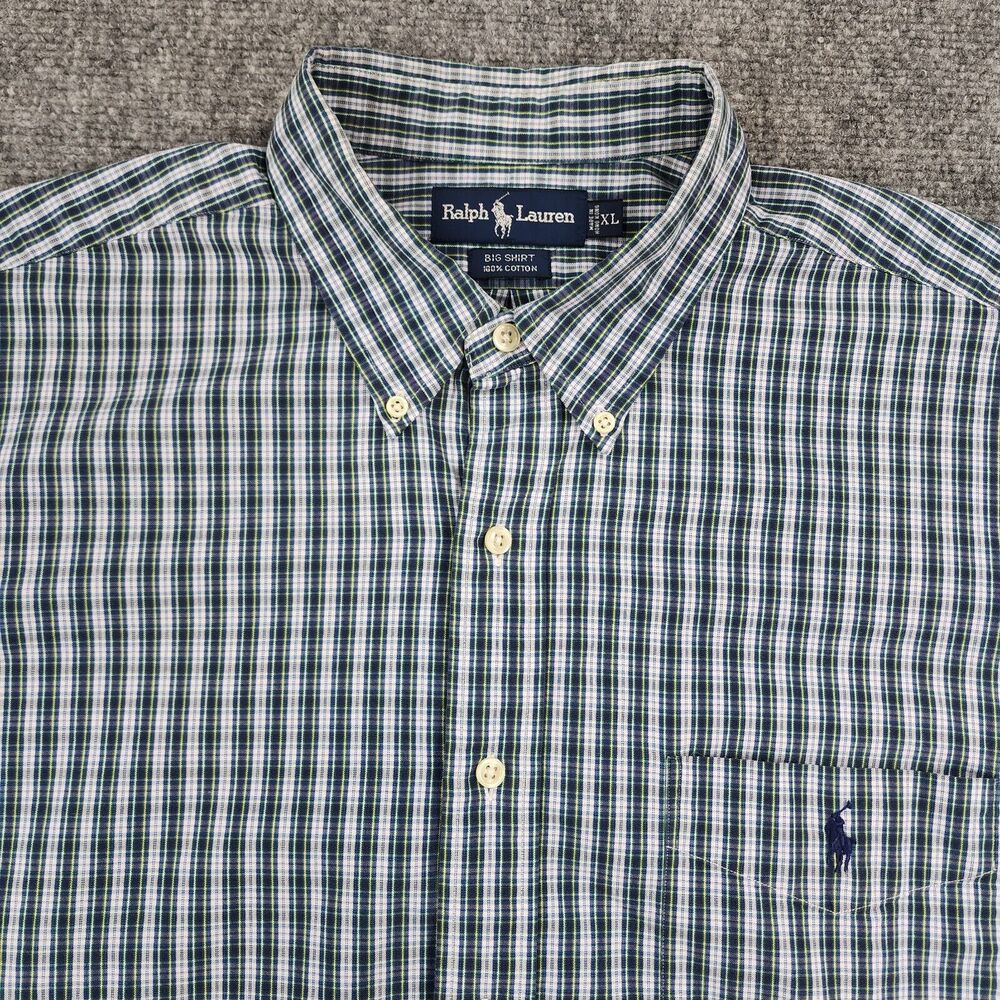 Vintage Ralph Lauren Shirt Mens XL Plaid BIG SHIRT Long Sleeve Button Down
